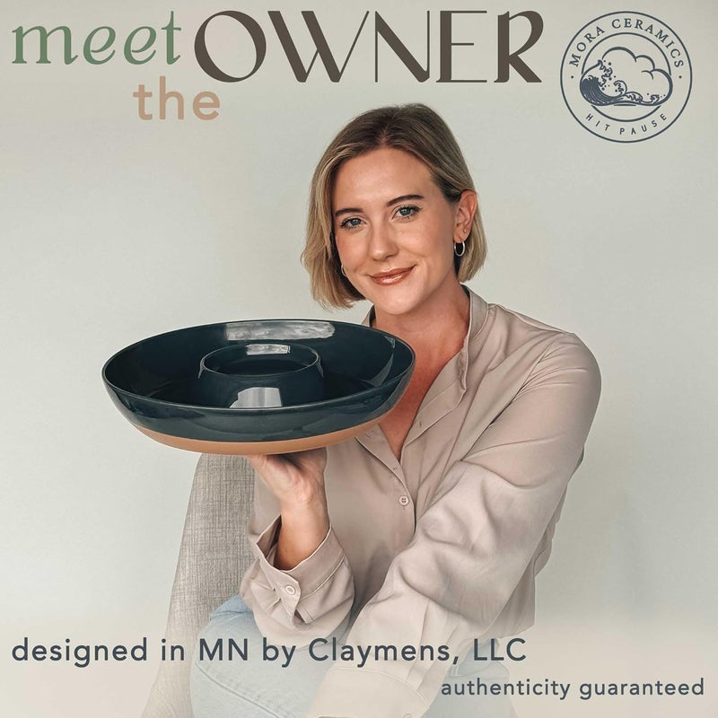 Mora Ceramic Chips and Dip Serving Tray: Large Divided Party Bowl Set for Chips & Salsa, Veggies & Dip, Fruit, Snacks, Entertaining, Hosting, etc. Minimalist Design for the Modern Hostess - Charcoal - Image 3